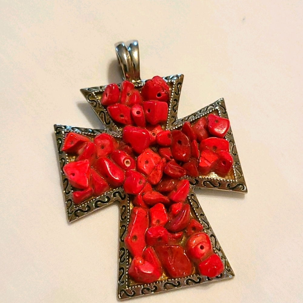 Red Beaded Cross Pendant
